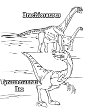 Two Brachiosaurus and Tyranosaurus Rex