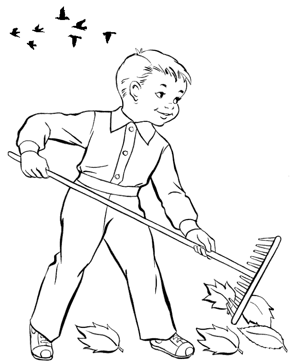 A boy during autumn coloring page