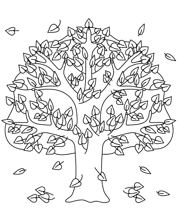 Tree loosing its leafs colouring page