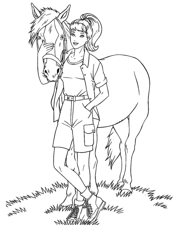 Coloring page with Barbie and her horse