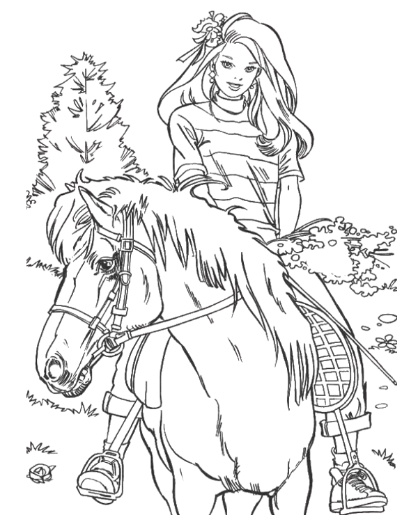 Barbie riding Dancer horse coloring sheet