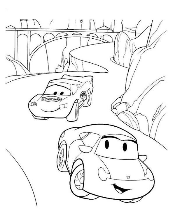 Cars coloring page with Sally Carerra and McQueen