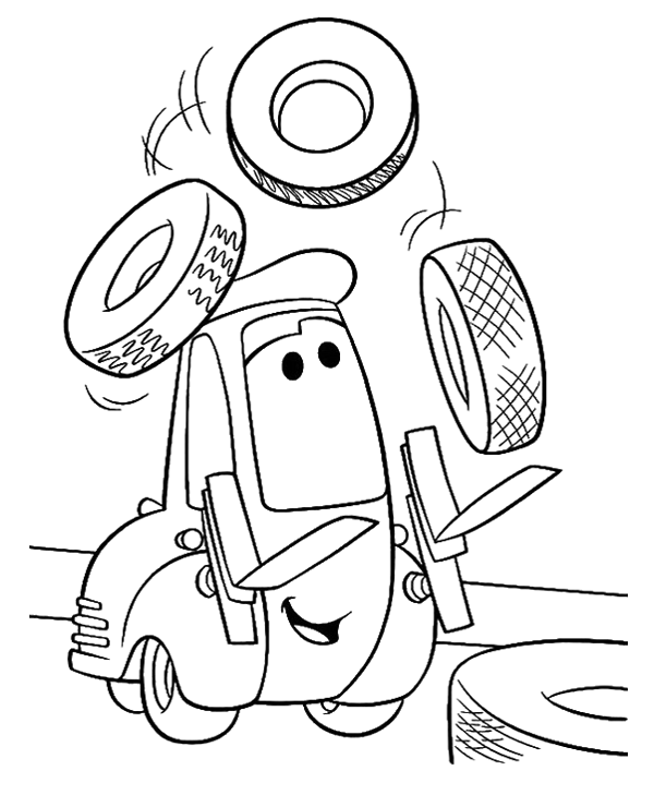 Guido juggling tires coloring page to print