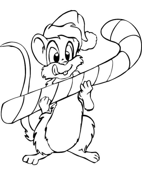 Coloring page showing mouse holding big candy