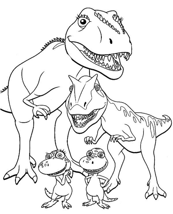 Coloring page with dinosaurs family