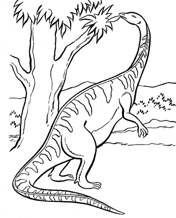 Enormous dinosaur eating leaves from trees