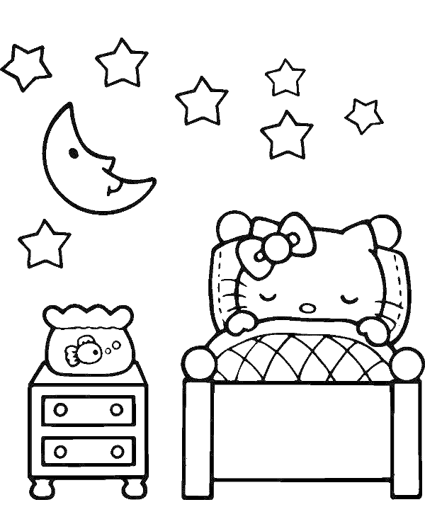 Hello Kitty sleeps at night