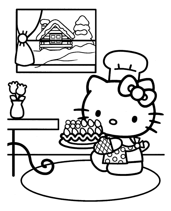 Printable coloring page with Hello Kitty cat