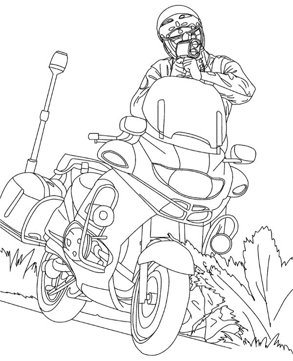 Policeman's motorbike coloring page