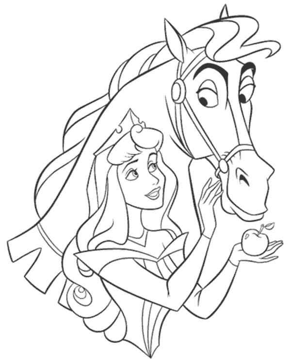 Princess with a horse coloring page for girls