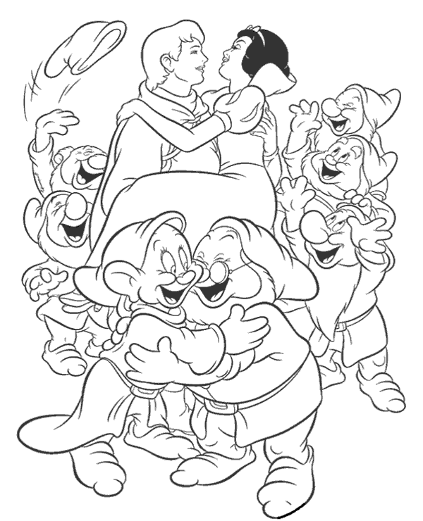 Snow White and 7 Dwarfs coloring page