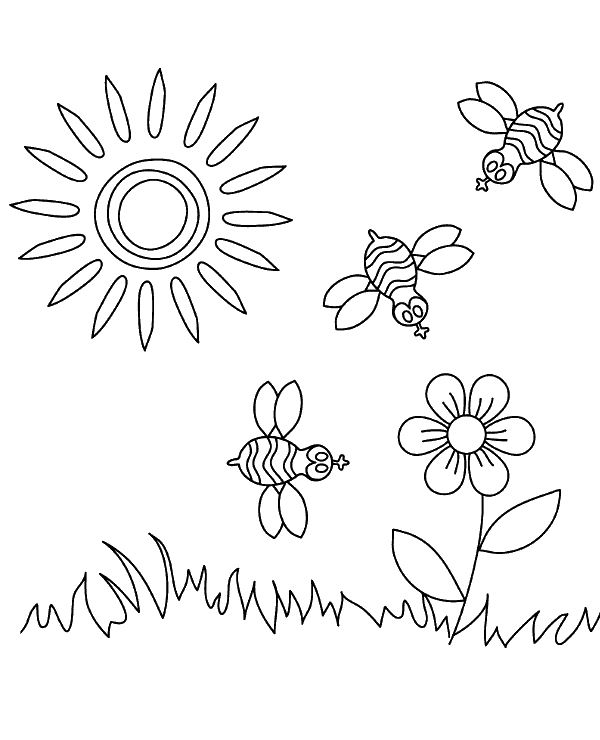 Bees in the meadow coloring page