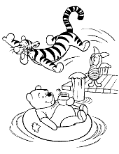 Pooh coloring sheets with Tigger jumping into the water