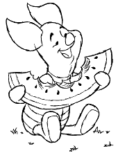 Winnie the Pooh coloring pages Piglet with watermelon