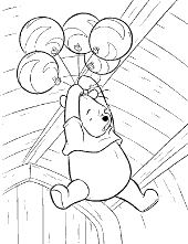 Winnie the Pooh coloring pages flying with balloons