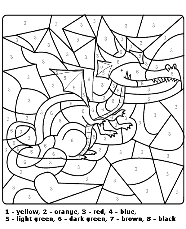 Dragon color by number coloring page