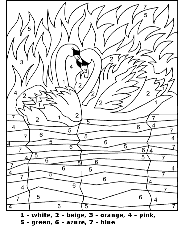 Swans printable image to color by number