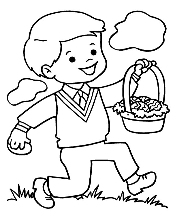 Boy with Easter eggs coloring page