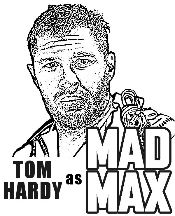 Tom Hardy as Mad Max on coloring page