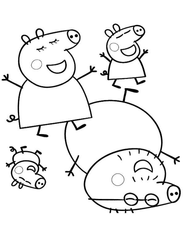 Happy pigs family coloring sheet