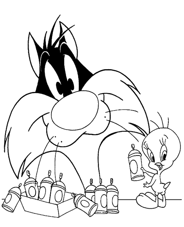Tweety & Sylvester cat coloring page to print