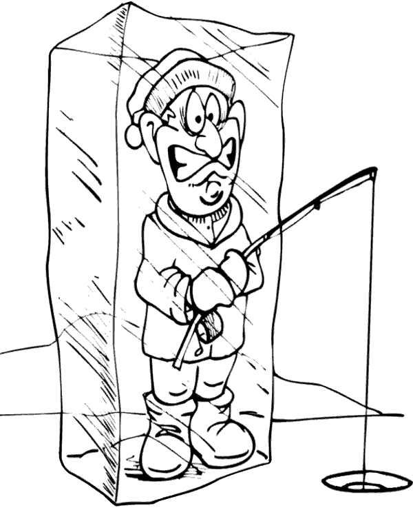 Fishing in ice coloring page