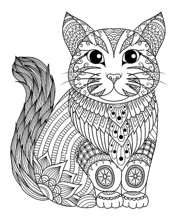 Cat kitty printable relaxing coloring pages for adults