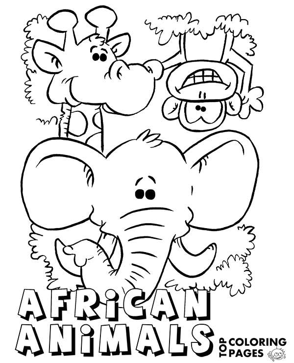 Coloring page with African animals