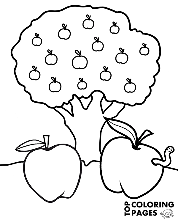 Apple tree and apples coloring page
