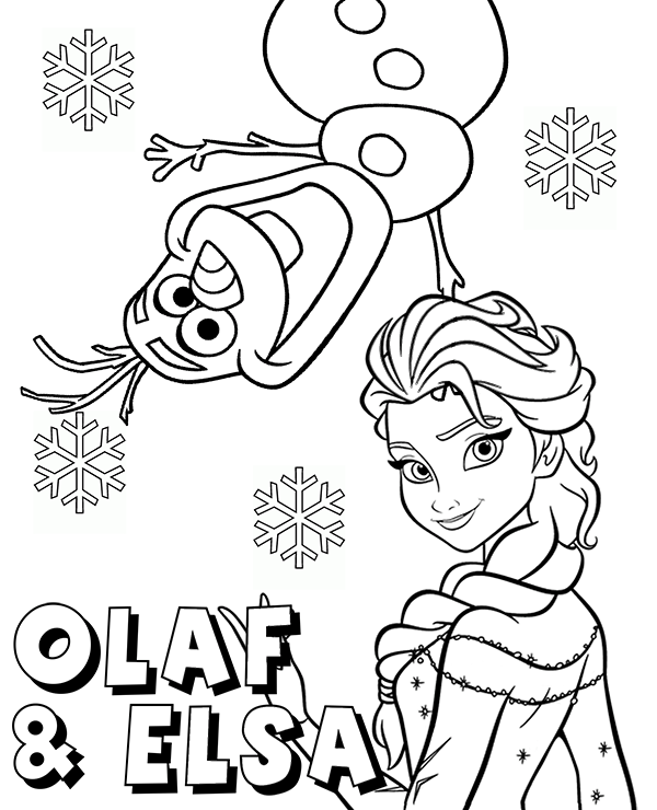 Snowman Olaf and princess Elsa coloring page sheet