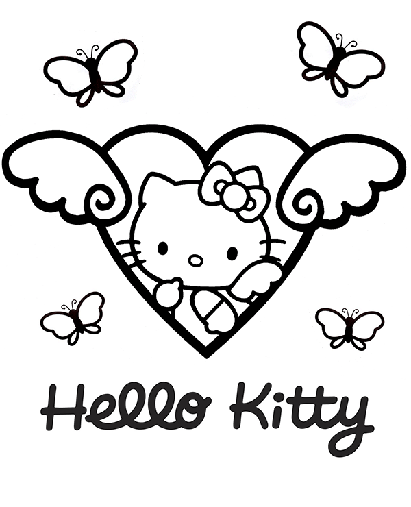 Hello Kitty coloring page sheet with butterflies