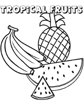 Banana, pineapple and watermelon coloring pages