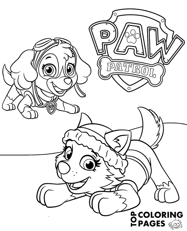 Everest and Skye on printable Paw Patrol coloring page