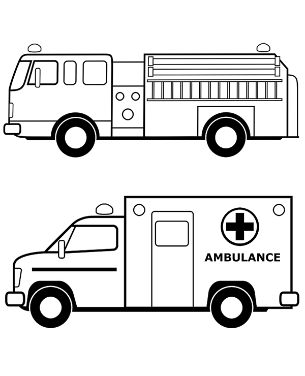 Fire truck and ambulance coloring pages, books to print
