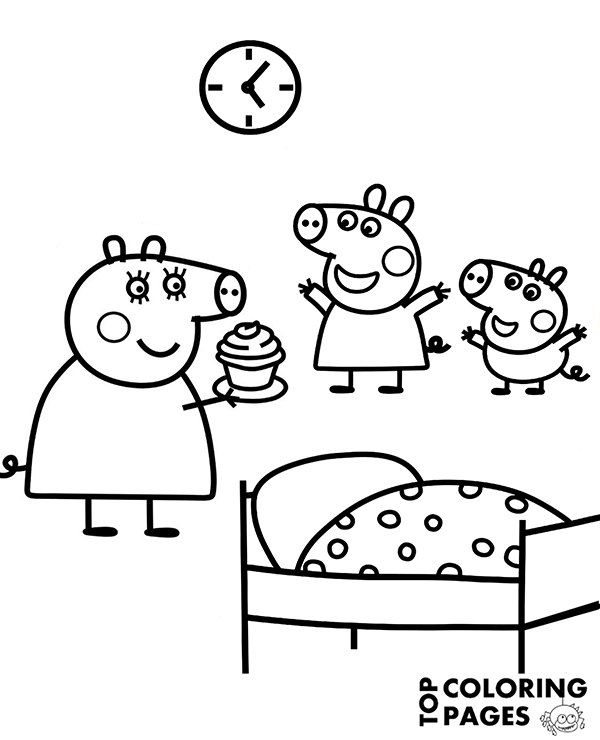 Peppa and George on coloring page
