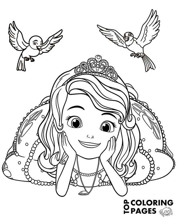 Princess Sofia and birds coloring pages
