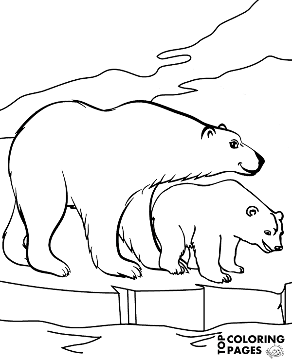 Printable coloring page with two polar bears