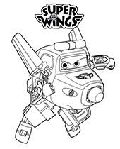 Paul in action on Super Wings coloring pages