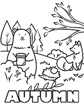 Cheerful Autumn related coloring page with forest animals