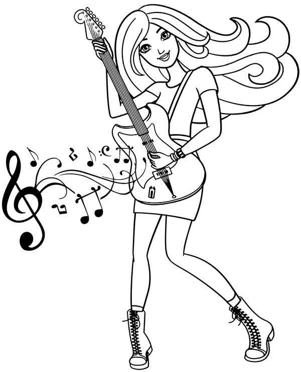 Barbie doll with guitar coloring sheet