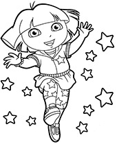 New picture to print and color presenting happy Dora