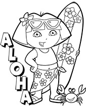 Hawaiian style coloring page with Dora the Explorer