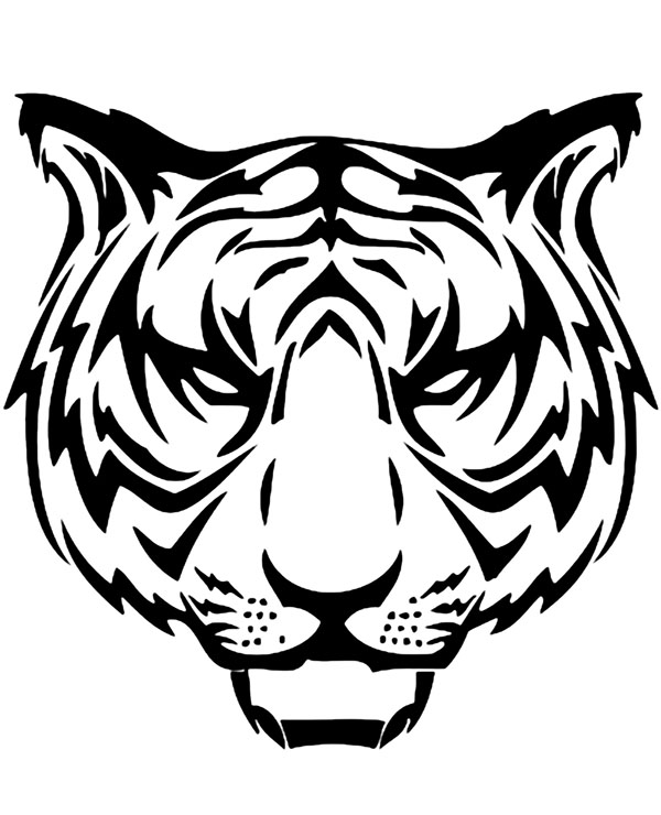 Tiger's head picture for coloring tattoo style