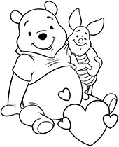 Winnie with Piglet Valentines day coloring picture