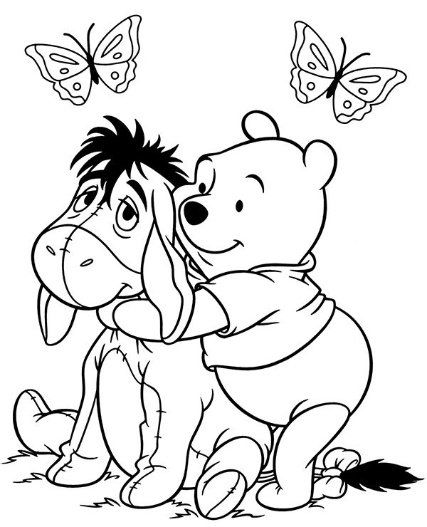 Pooh and Eeyore together on easy coloring page