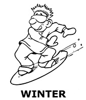 A boy on a snowboard coloring page