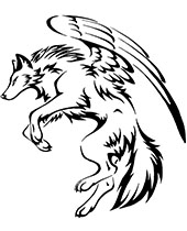 Wolf with wings tattoos on relaxing coloring pages