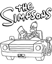 Bart sitting in a car with Homer coloring page