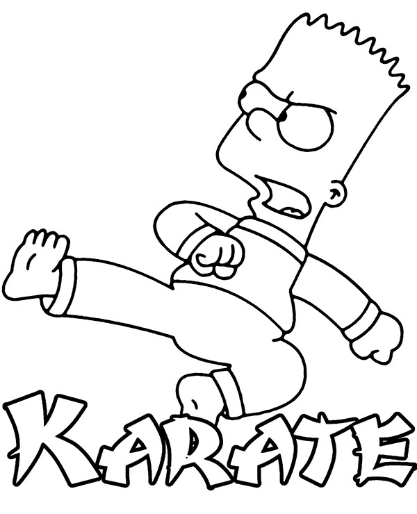 Karate coloring page with Bart Simpson.