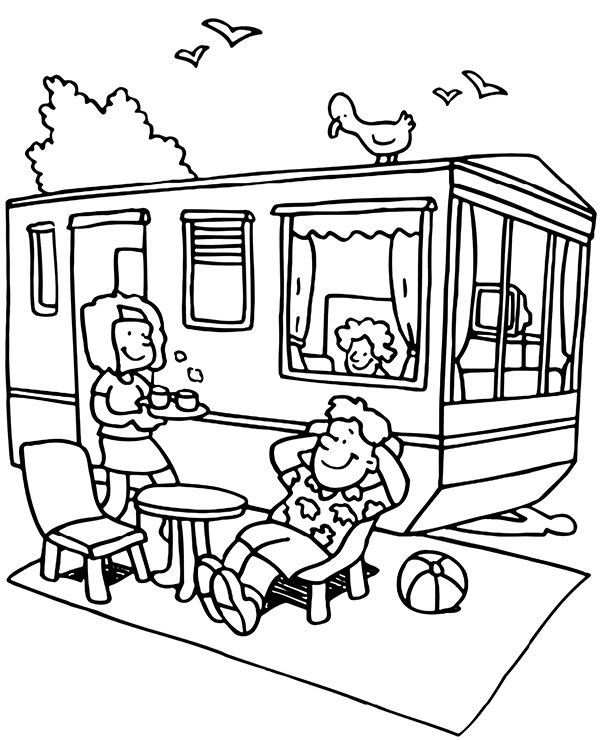Camper coloring page summer camping